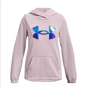 NWT- Under Armour Girls Armour Fleece Iridescent Big Logo Hoodie Loose YL Pink